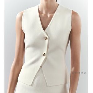 Zara Gold Button Ivory Knit Vest ecru